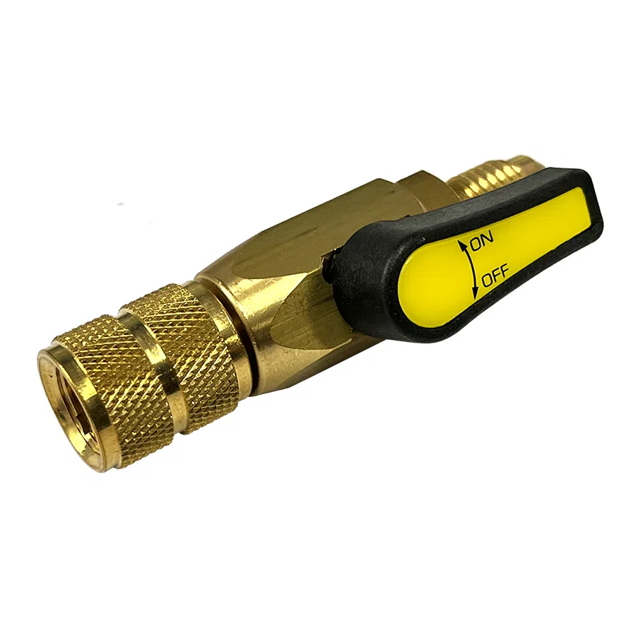 JAVAC Refrigeration Ball Valve - 1/4" F SAE x 1/4" M SAE (YELLOW)