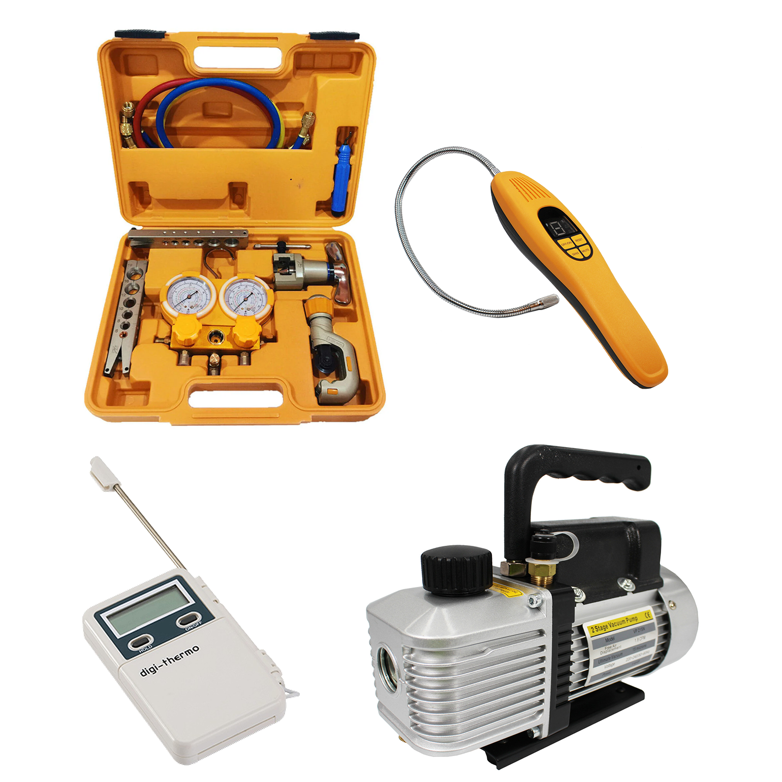 HVACDIRECT Refrigeration & HVAC Split System Install Kit (Pump, Manifold Set, Tool Set, Digital Thermometer & Leak Detector)