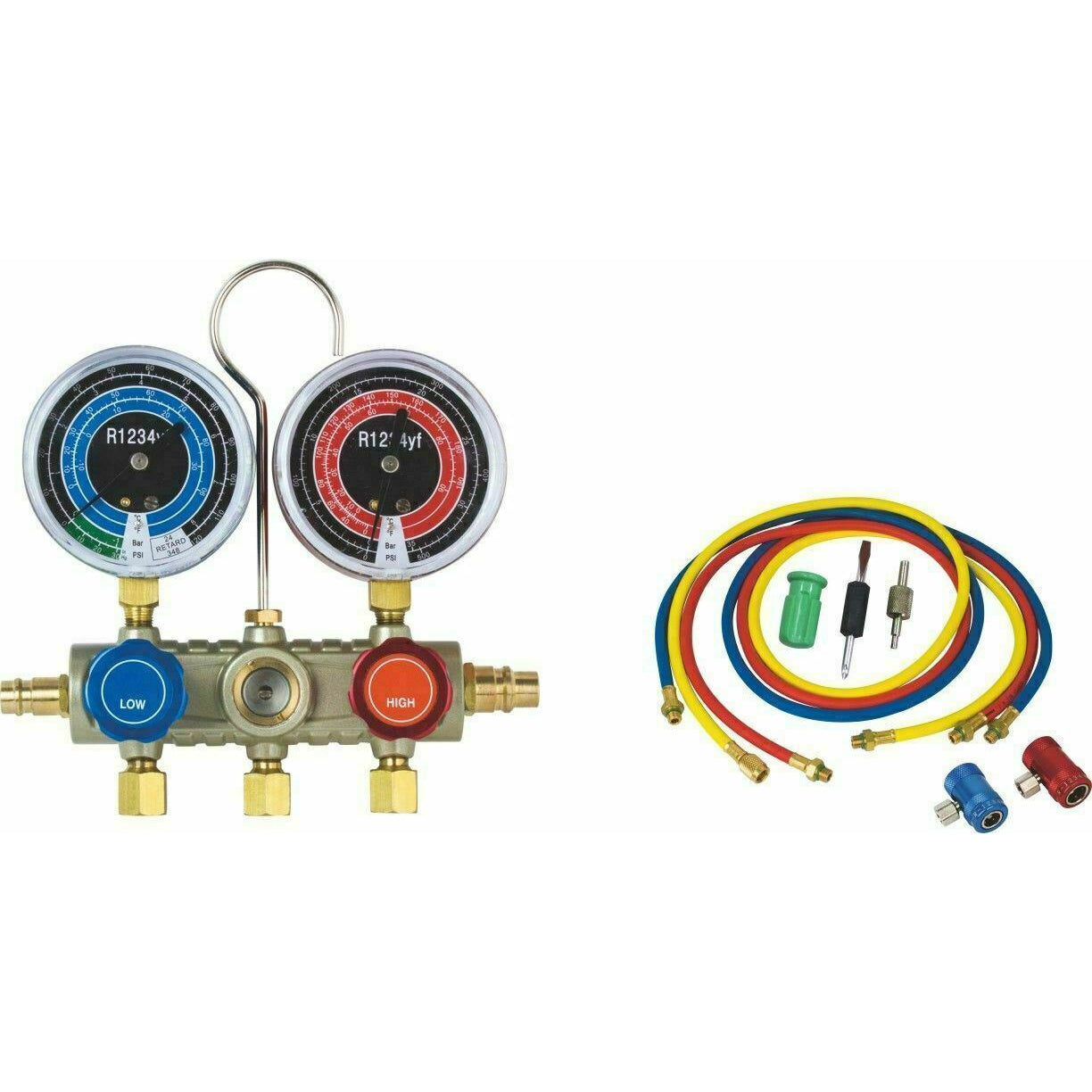 REFRIG MANIFOLD KIT for 1234yf—with 3-Piece M12 Hose Set & Couplers